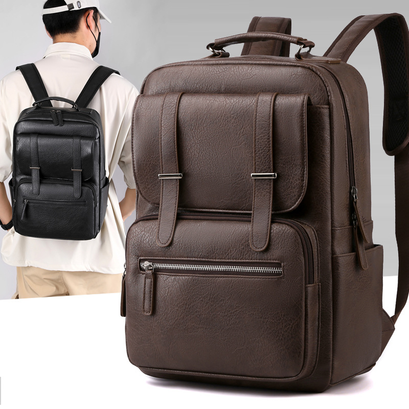 PU kožni ruksak za laptop, 20–35L, za 16-inčni laptop, jastučići na naramenice s zračnim jastučićem, poslovni/putnički stil