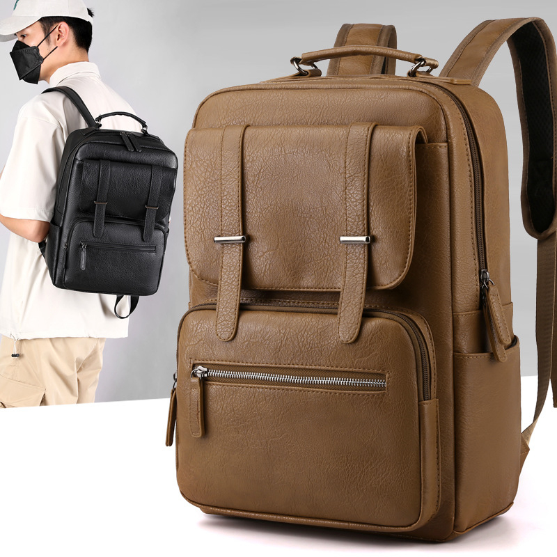 PU kožni ruksak za laptop, 20–35L, za 16-inčni laptop, jastučići na naramenice s zračnim jastučićem, poslovni/putnički stil