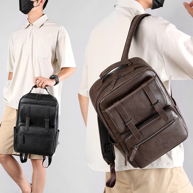 PU kožni ruksak za laptop, 20–35L, za 16-inčni laptop, jastučići na naramenice s zračnim jastučićem, poslovni/putnički stil