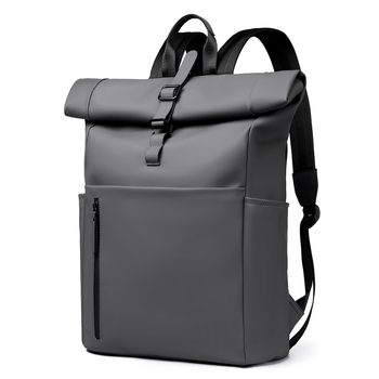Rucsac cu rol-top pentru laptop, unisex, 20–35L, accente din piele PU, curele umăr curbate, pentru călătorii de afaceri