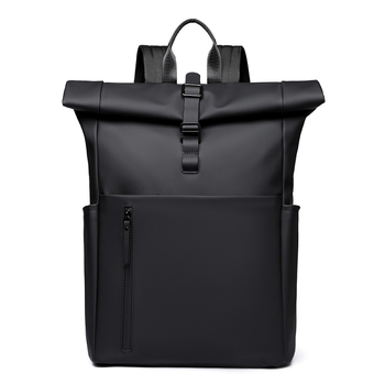 Rucsac cu rol-top pentru laptop, unisex, 20–35L, accente din piele PU, curele umăr curbate, pentru călătorii de afaceri