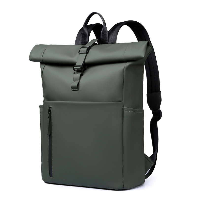 Rucsac cu rol-top pentru laptop, unisex, 20–35L, accente din piele PU, curele umăr curbate, pentru călătorii de afaceri
