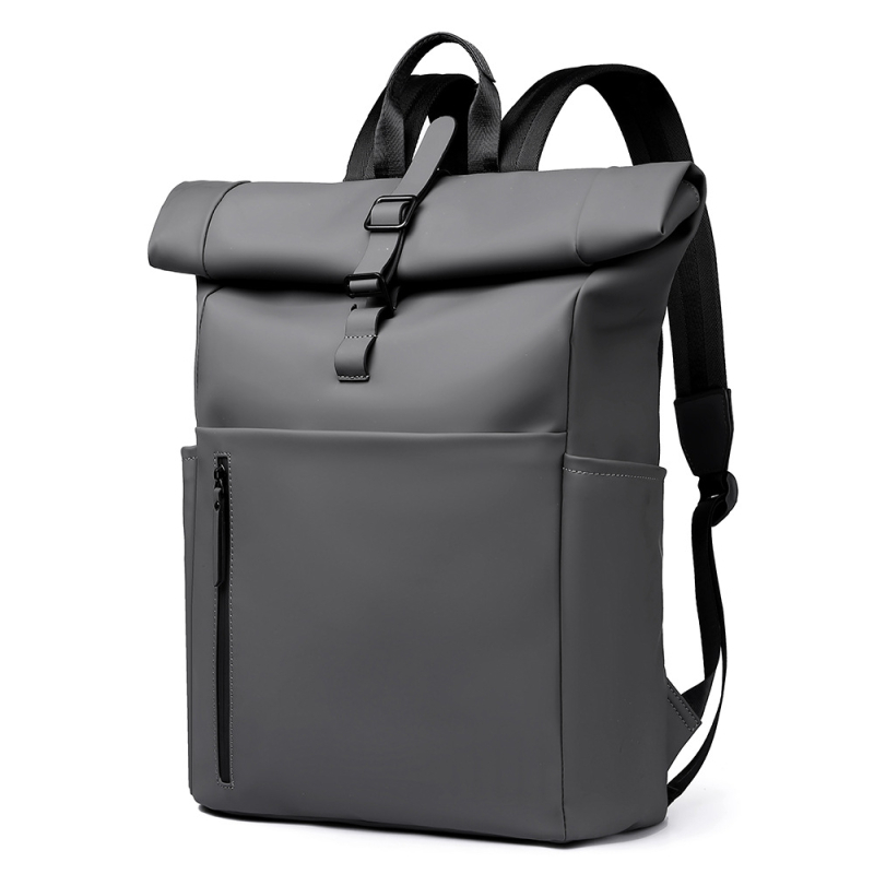 Rucsac cu rol-top pentru laptop, unisex, 20–35L, accente din piele PU, curele umăr curbate, pentru călătorii de afaceri