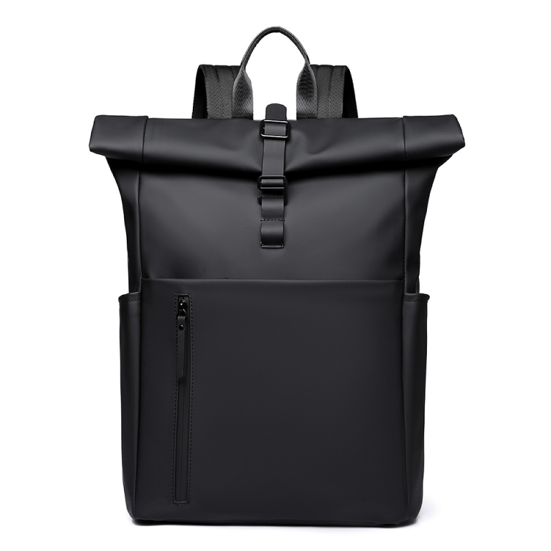Rucsac cu rol-top pentru laptop, unisex, 20–35L, accente din piele PU, curele umăr curbate, pentru călătorii de afaceri