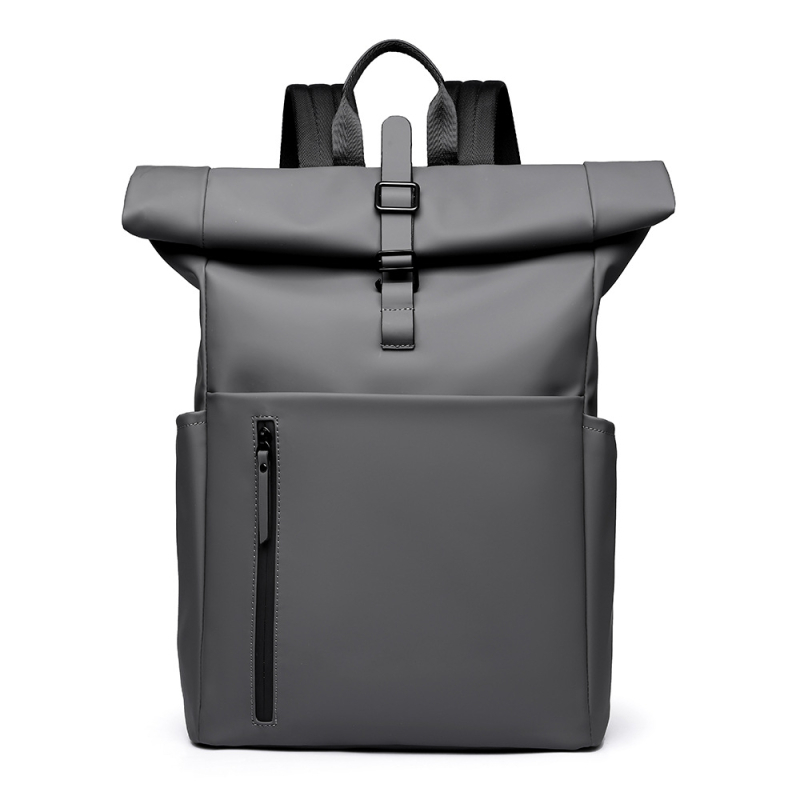 Rucsac cu rol-top pentru laptop, unisex, 20–35L, accente din piele PU, curele umăr curbate, pentru călătorii de afaceri