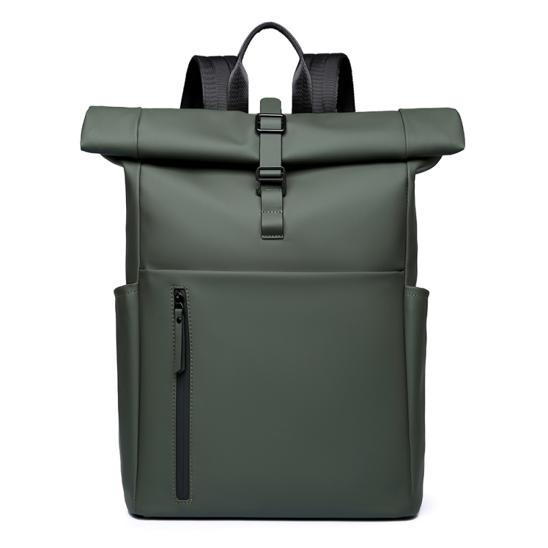 Rucsac cu rol-top pentru laptop, unisex, 20–35L, accente din piele PU, curele umăr curbate, pentru călătorii de afaceri