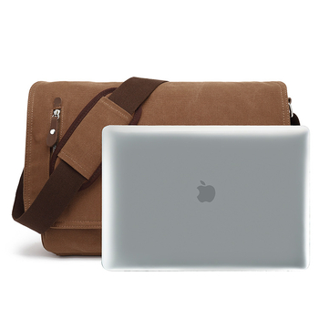 Ανδρική τσάντα messenger από καμβά — ρετρό σχέδιο, κλείσιμο με καπάκι, θήκη για 15,6 ιντσών λάπτοπ, μονή ιμάντας ώμου