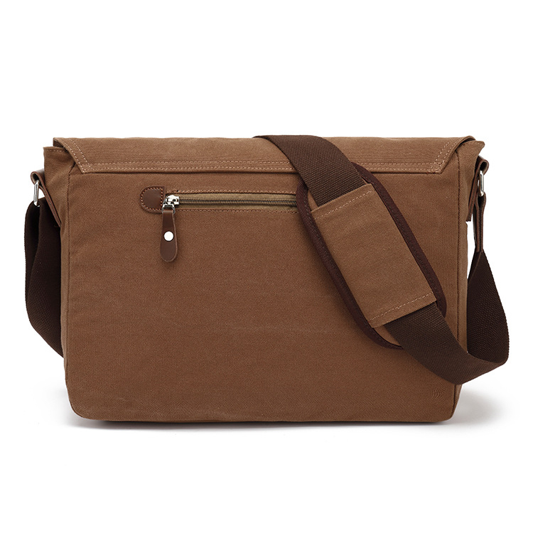 Ανδρική τσάντα messenger από καμβά — ρετρό σχέδιο, κλείσιμο με καπάκι, θήκη για 15,6 ιντσών λάπτοπ, μονή ιμάντας ώμου