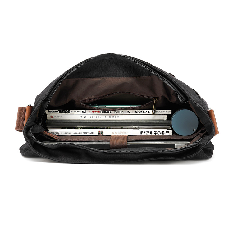 Ανδρική τσάντα messenger από καμβά — ρετρό σχέδιο, κλείσιμο με καπάκι, θήκη για 15,6 ιντσών λάπτοπ, μονή ιμάντας ώμου