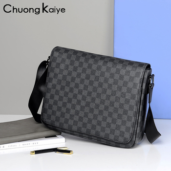 Muška torba za ramena — Gradska jednostavnost, Mikrovlakna umjetna koža, Karirani uzorak, Podstava od poliestera, Model 6817