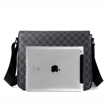 Muška torba za ramena — Gradska jednostavnost, Mikrovlakna umjetna koža, Karirani uzorak, Podstava od poliestera, Model 6817