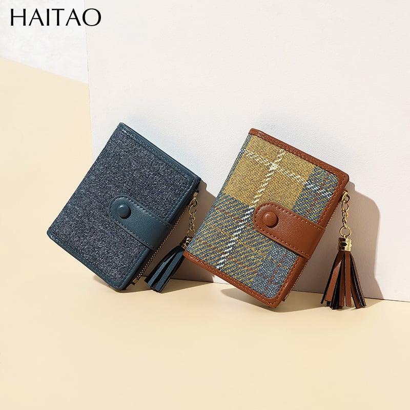 HAITAO Ženski novčanik – PU, kratak kroj, geometrijski uzorak, urbani minimalistički stil, proširivost