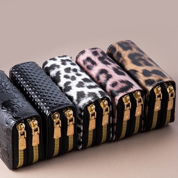 KAIPIBAO ženski novčanik za kartice s leopard uzorkom, PU materijal, više mjesta za kartice, zatvarač, podstava od poliestera