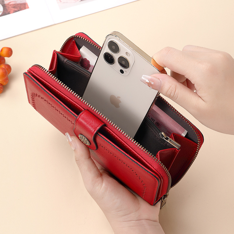 Portofel RFID anti-magnetic cu fermoar lung – clutch feminin PU, capacitate mare, rezistent la apă și uzură