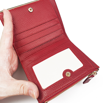 Waniuar ženski novčanik od prve sloje goveđe kože, kompaktni novčanik u stilu clutcha, teksturirana površina, poliester podstava