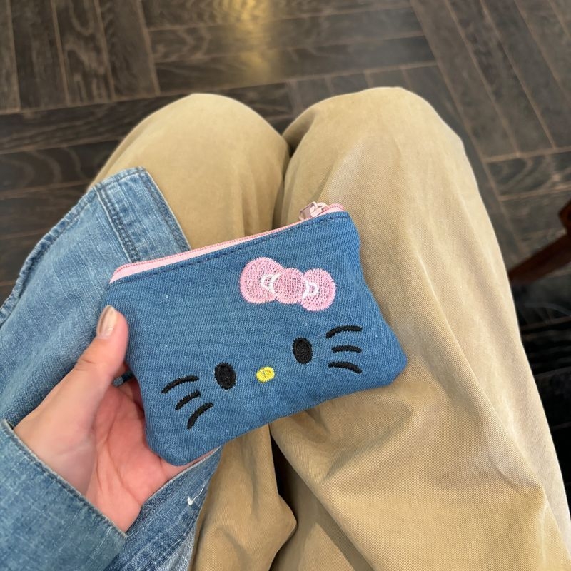 Denim novčanik za kovanice s anime uzorom — ženski mini držač kartica, ultra lagan i kompaktan