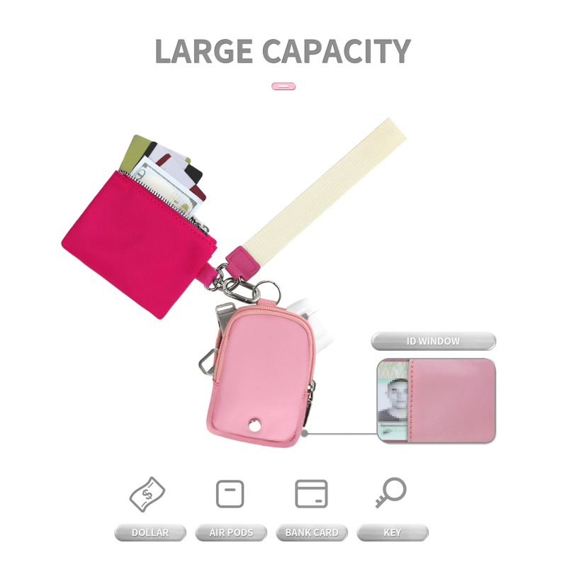 Portofel pentru monede, nylon, formă pătrată verticală, deschidere cu fermoar, căptușeală poliester, stil urban minimalist