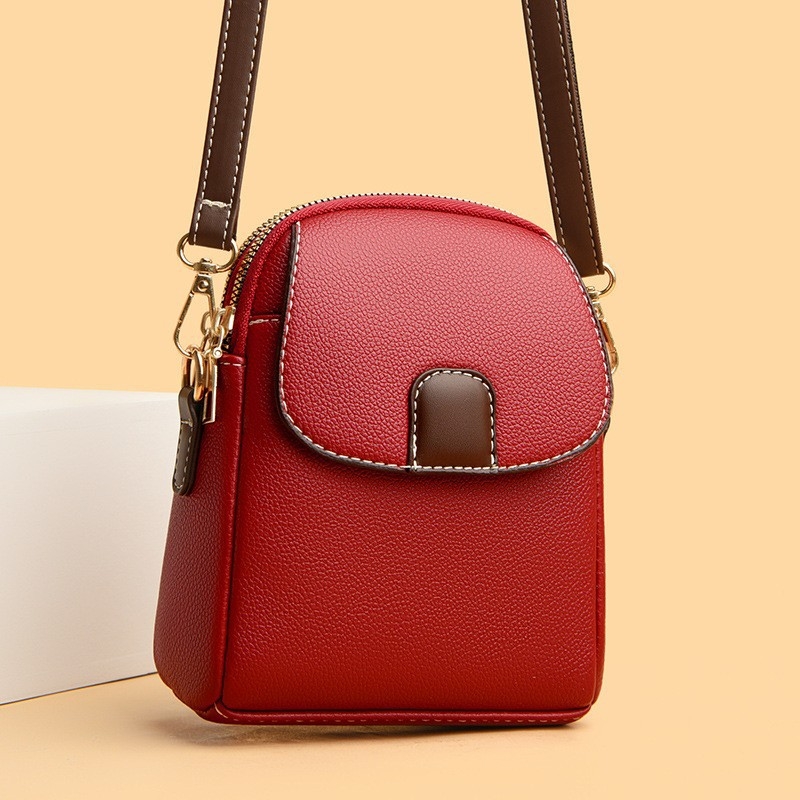 Geantă pentru telefon pentru femei din PU — crossbody, formă verticală pătrată, închidere cu fermoar, căptușeală poliester, toamnă 2024