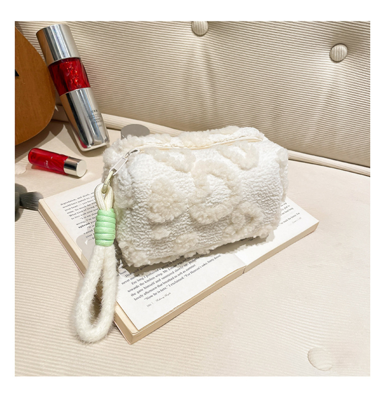 Genți clutch pentru femei — cilindrică din pluș, cu fermoar și buzunăr pentru telefon, căptușeală din poliester (Qy6152)