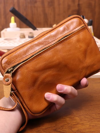 Magidon Ženska kožna clutch torbica od prave kože s rastlinskim premazom, horizontalni kvadratni oblik, zatvarač za otvaranje, unutarnji džep sa zatvaračem
