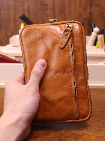 Magidon Ženska kožna clutch torbica od prave kože s rastlinskim premazom, horizontalni kvadratni oblik, zatvarač za otvaranje, unutarnji džep sa zatvaračem