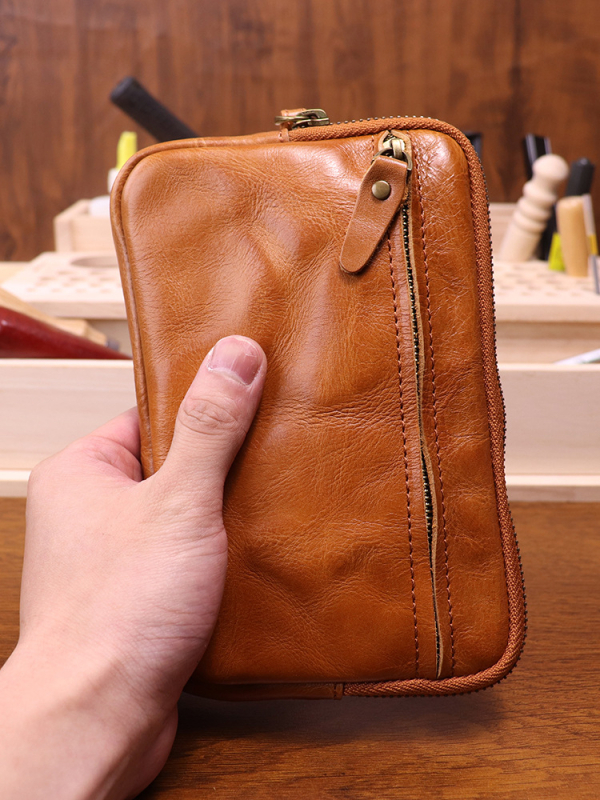 Magidon Ženska kožna clutch torbica od prave kože s rastlinskim premazom, horizontalni kvadratni oblik, zatvarač za otvaranje, unutarnji džep sa zatvaračem