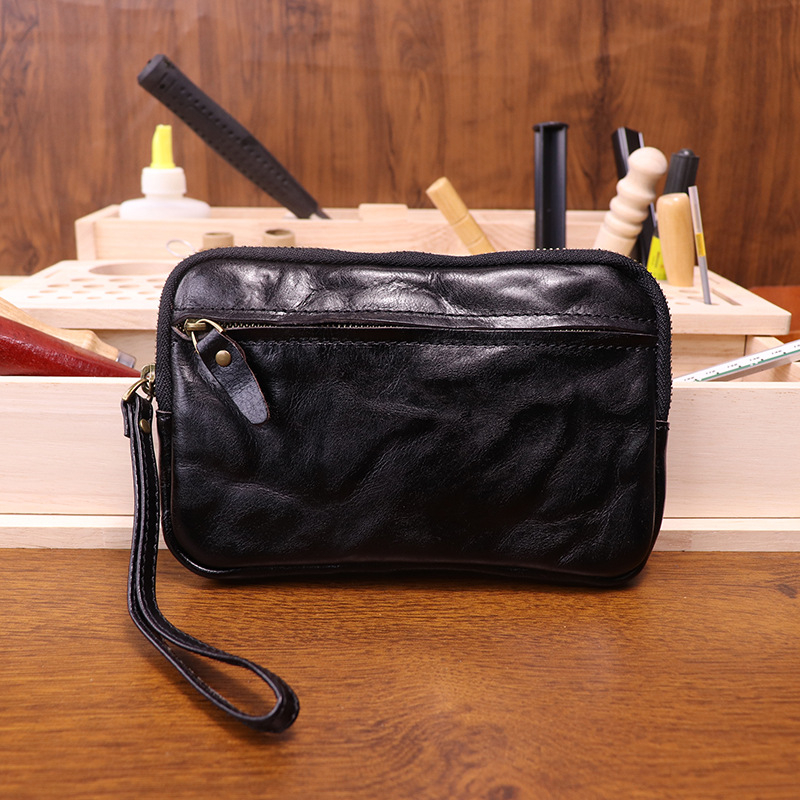 Magidon Ženska kožna clutch torbica od prave kože s rastlinskim premazom, horizontalni kvadratni oblik, zatvarač za otvaranje, unutarnji džep sa zatvaračem