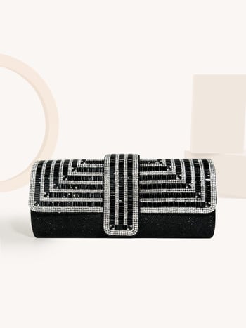 Ženska luksuzna večernja clutch torbica s kristalima, gradski minimalistički stil, materijal: Greet, horizontalni kvadratni oblik, magnetska kopča, džep za telefon