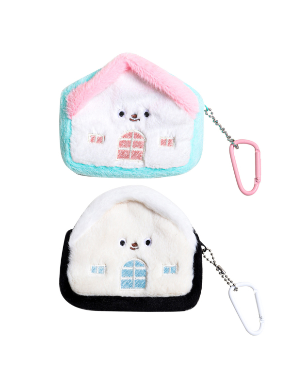 Портмоне за монети с форма на къща, от полиестер, еднотонна текстура, чанта за слушалки и кабели, лека и удобна, висулка за ученическа раница за момичета