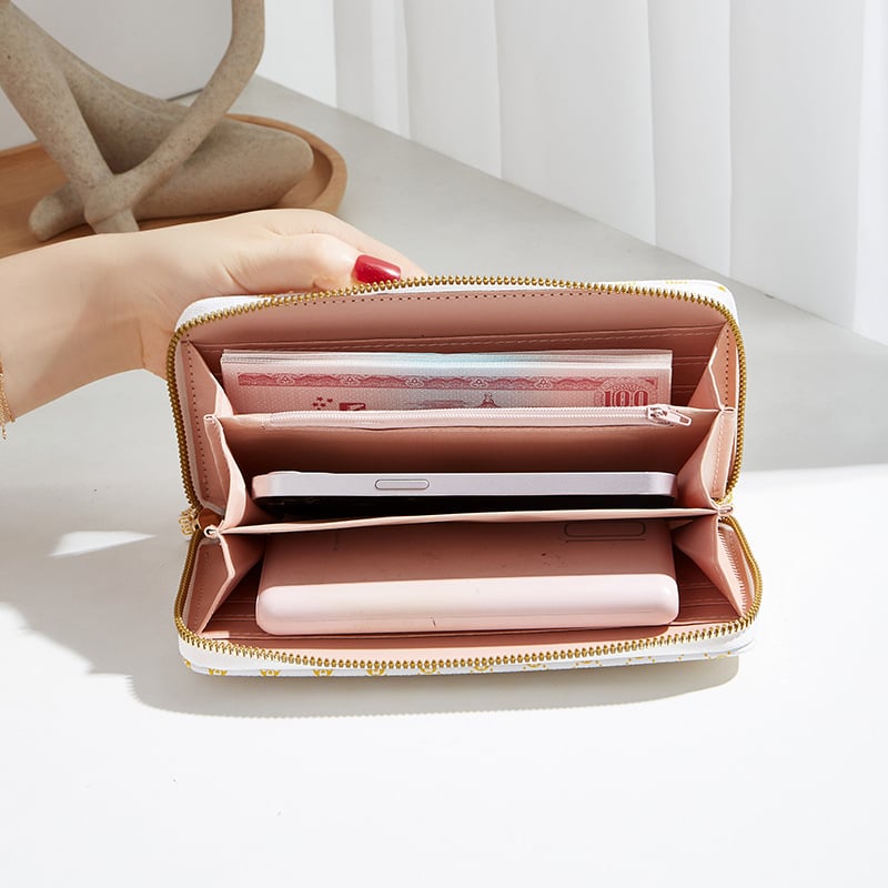 Ženski dugački novčanik sa zipom, pretinac za kartice i džep za telefon, PVC, jednobojni uzorak, podstava od sintetičke kože, proljeće 2024, ultra lagan