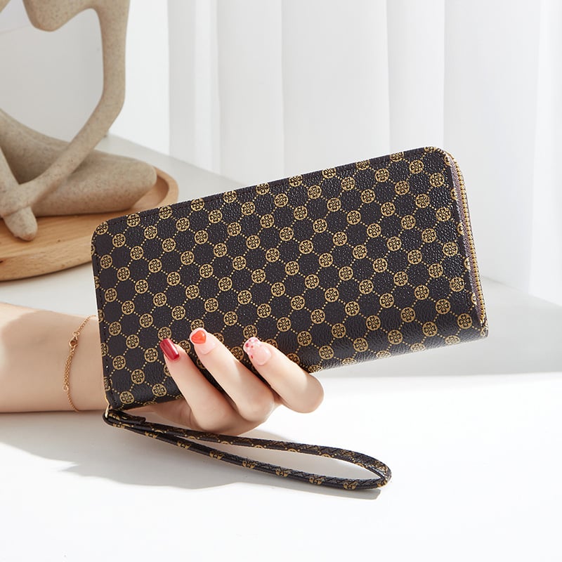 Ženski dugački novčanik sa zipom, pretinac za kartice i džep za telefon, PVC, jednobojni uzorak, podstava od sintetičke kože, proljeće 2024, ultra lagan