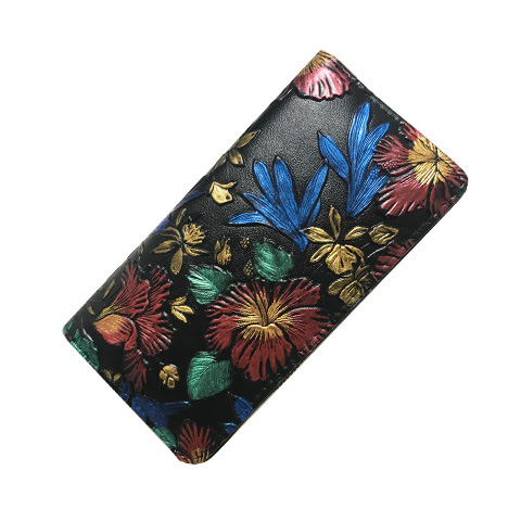 Ženski PU kožni clutch novčanik s dugim zatvaračem, reljefni retro uzorak, velik kapacitet