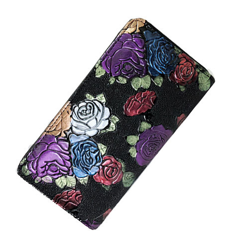 Ženski PU kožni clutch novčanik s dugim zatvaračem, reljefni retro uzorak, velik kapacitet