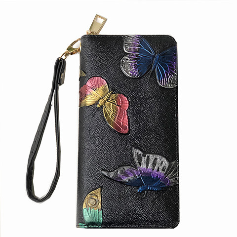 Ženski PU kožni clutch novčanik s dugim zatvaračem, reljefni retro uzorak, velik kapacitet