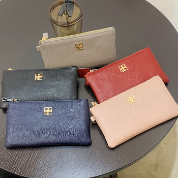 Geantă clutch din piele naturală pentru femei, mică, pătrată, închidere cu fermoar, căptușeală poliester, piele de vită a primului strat, buzunar interior