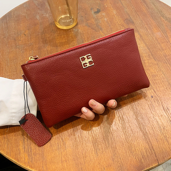 Geantă clutch din piele naturală pentru femei, mică, pătrată, închidere cu fermoar, căptușeală poliester, piele de vită a primului strat, buzunar interior