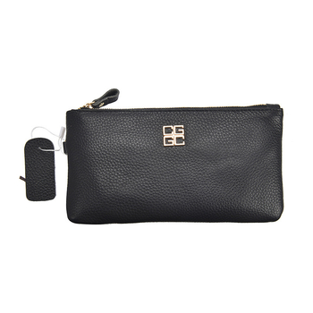 Geantă clutch din piele naturală pentru femei, mică, pătrată, închidere cu fermoar, căptușeală poliester, piele de vită a primului strat, buzunar interior