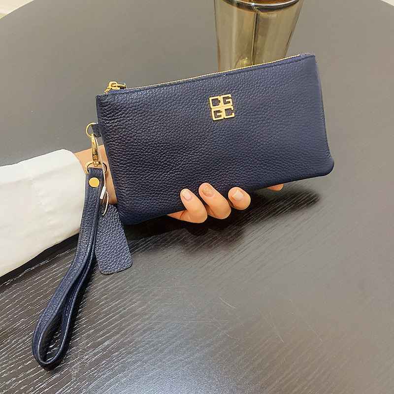 Geantă clutch din piele naturală pentru femei, mică, pătrată, închidere cu fermoar, căptușeală poliester, piele de vită a primului strat, buzunar interior