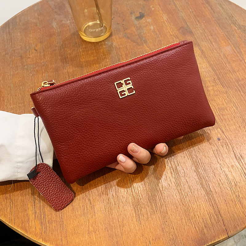 Geantă clutch din piele naturală pentru femei, mică, pătrată, închidere cu fermoar, căptușeală poliester, piele de vită a primului strat, buzunar interior