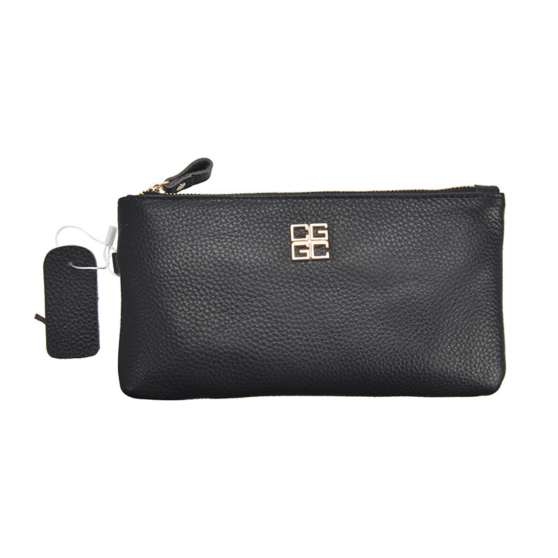 Geantă clutch din piele naturală pentru femei, mică, pătrată, închidere cu fermoar, căptușeală poliester, piele de vită a primului strat, buzunar interior