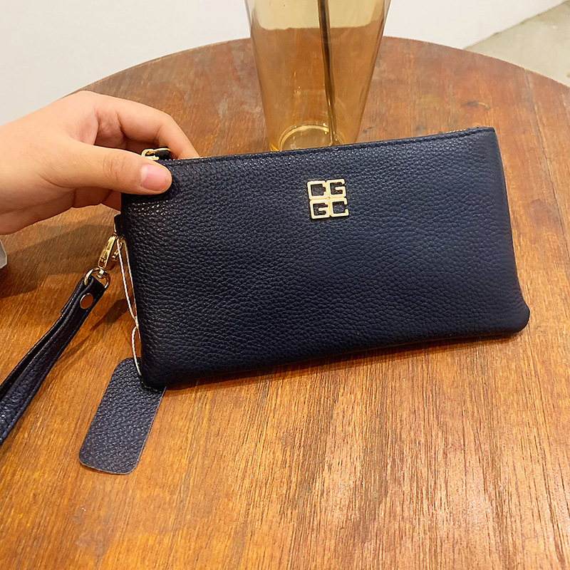 Geantă clutch din piele naturală pentru femei, mică, pătrată, închidere cu fermoar, căptușeală poliester, piele de vită a primului strat, buzunar interior