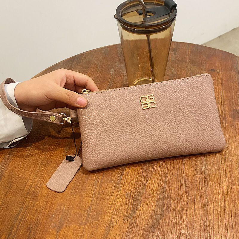 Geantă clutch din piele naturală pentru femei, mică, pătrată, închidere cu fermoar, căptușeală poliester, piele de vită a primului strat, buzunar interior