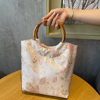 Poliészter jacquard kézitáska, retro stílusú esküvői kiegészítő, velúr bélés