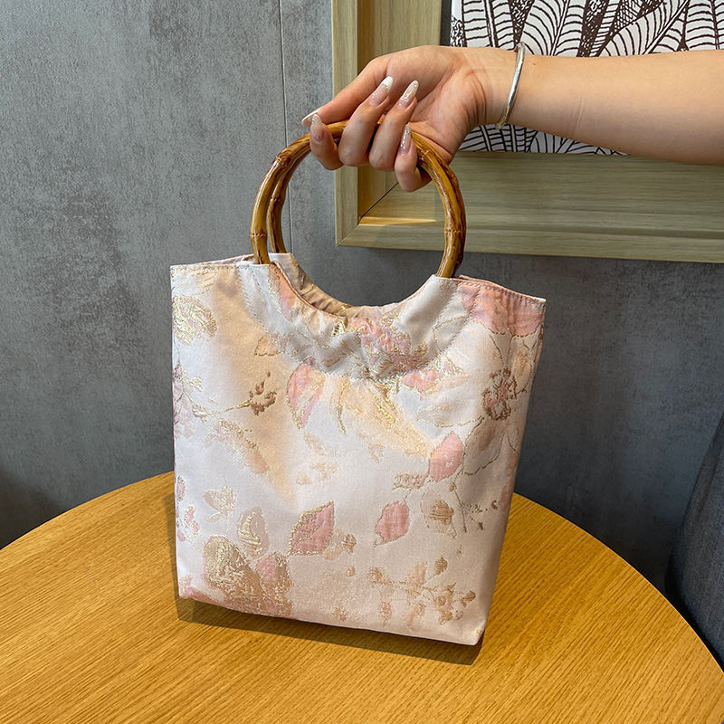 Poliészter jacquard kézitáska, retro stílusú esküvői kiegészítő, velúr bélés