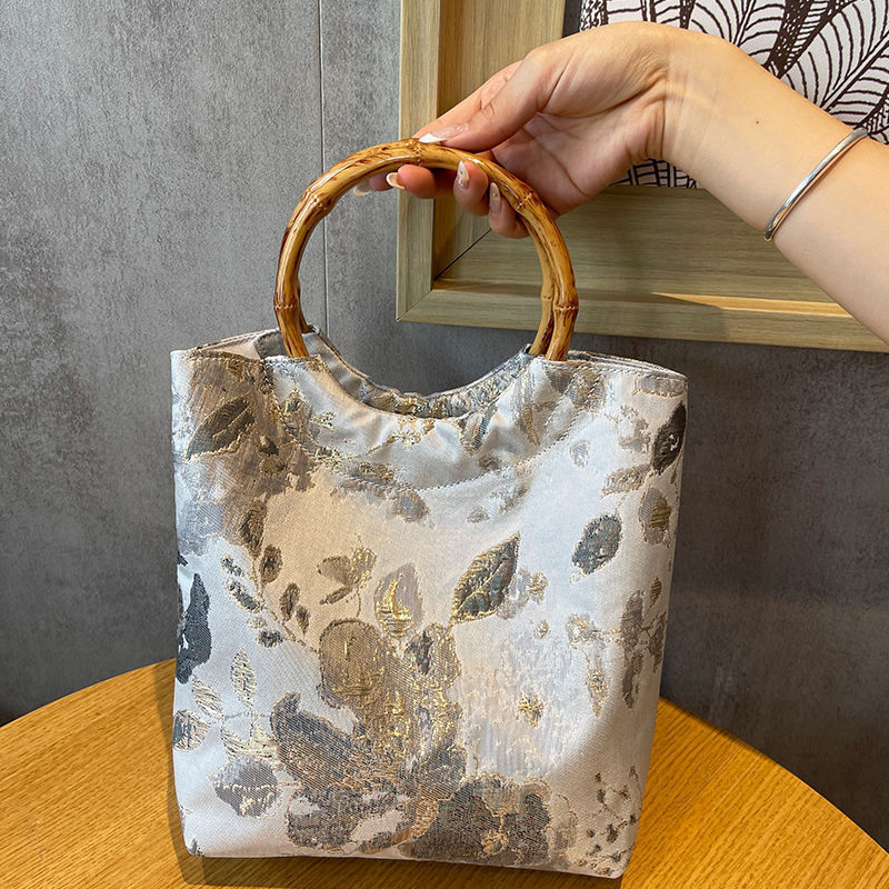 Poliészter jacquard kézitáska, retro stílusú esküvői kiegészítő, velúr bélés