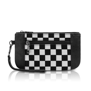 Női PU checkerboard clutch táska, négyszögletes forma, cipzár, nagy kapacitás