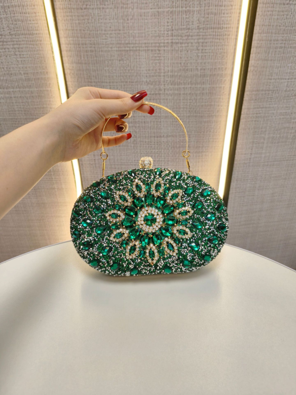 Crossbody estélyes clutch táska, Box-stílus, ovális alak, poliészter, nyitott zárás, belső zsebek telefonra és személyi igazolványra, merev kivitel, 2025 tavasz