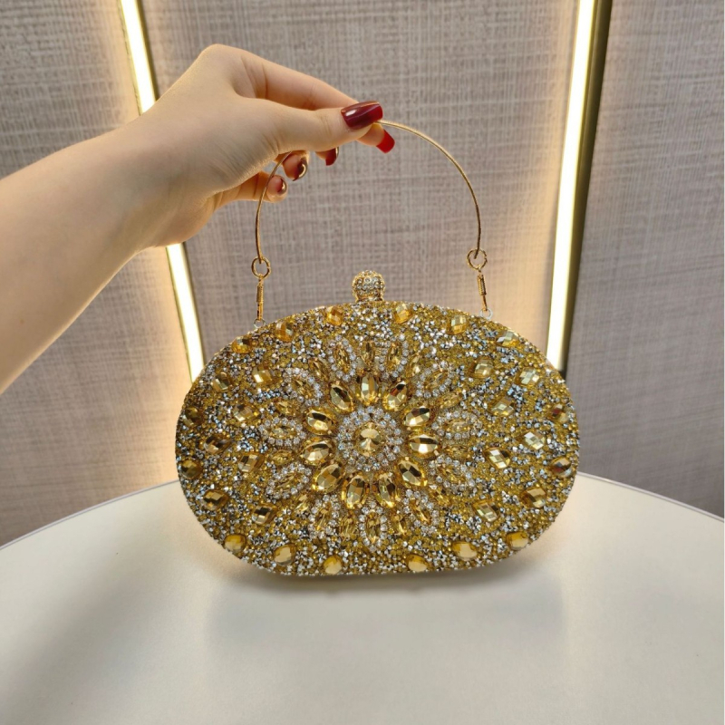 Crossbody estélyes clutch táska, Box-stílus, ovális alak, poliészter, nyitott zárás, belső zsebek telefonra és személyi igazolványra, merev kivitel, 2025 tavasz