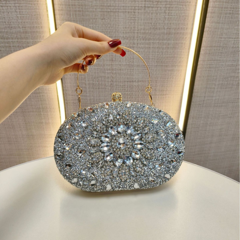 Crossbody estélyes clutch táska, Box-stílus, ovális alak, poliészter, nyitott zárás, belső zsebek telefonra és személyi igazolványra, merev kivitel, 2025 tavasz