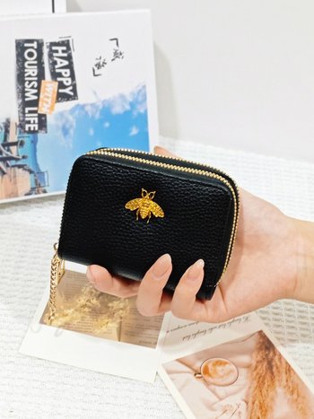Portofel pentru carduri femei - Piele PU; Model cu albinuță; Stil de afaceri pentru naveta zilnică; Căptușeală PU; Spațiu pentru carduri